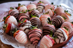 A plate full of delicious looking chocolate-covered strawberries